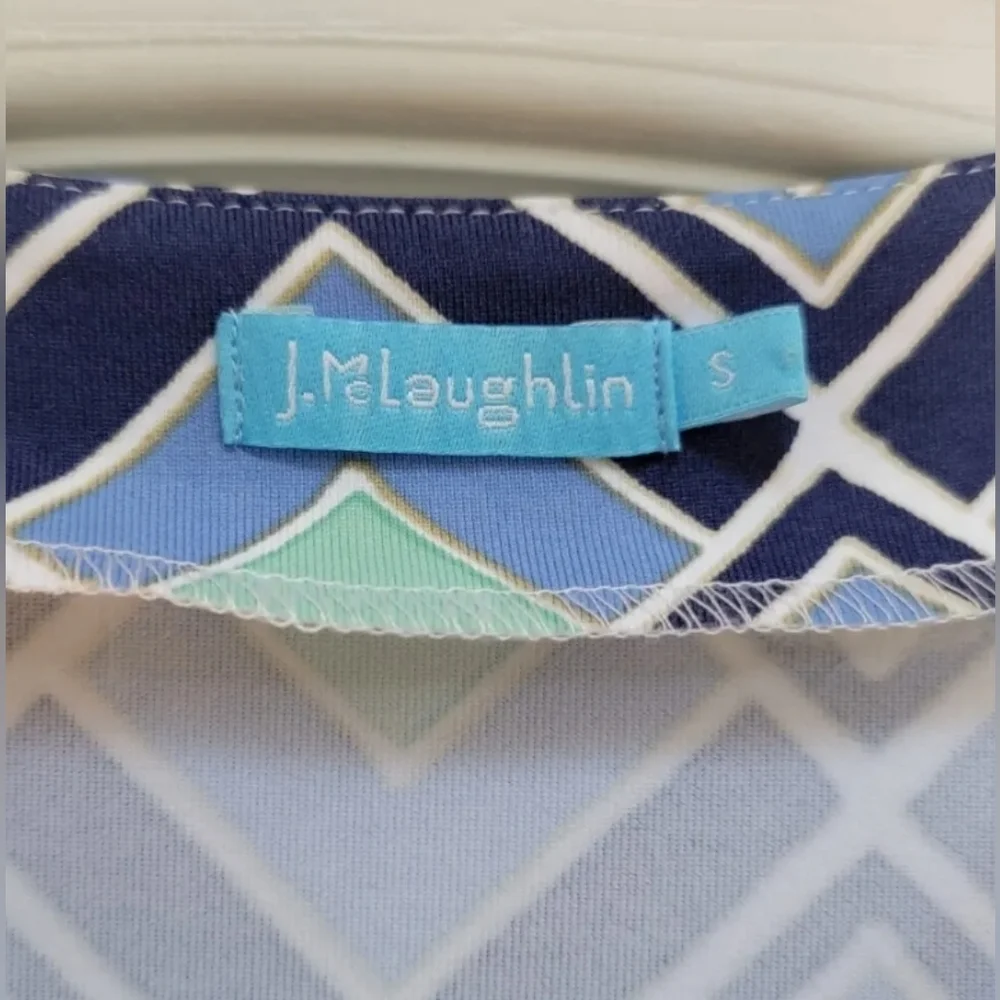 J. McLaughlin Catalina Cloth Tunic Top Women's Small Blue Green Split Neck Shirt - Picture 5 of 8